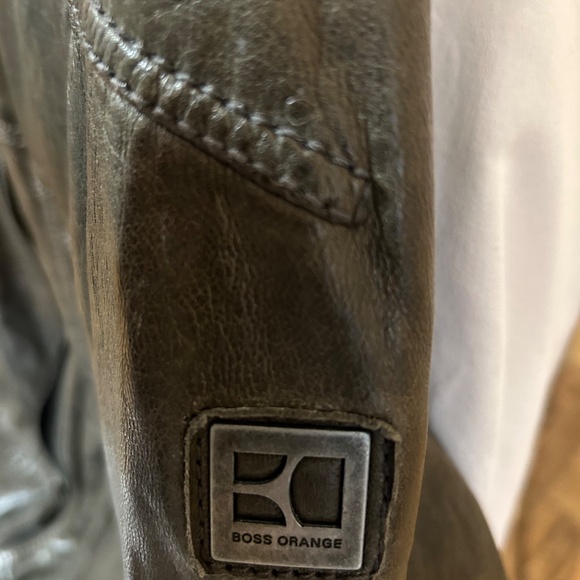 Men's Olive Hugo Boss Orange Leather Jacket - Picture 3 of 4